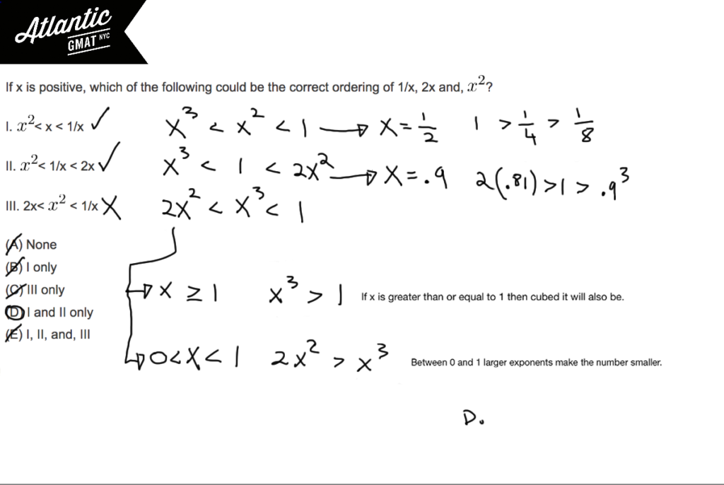 if x is positive which of the following could be the correct ordering of