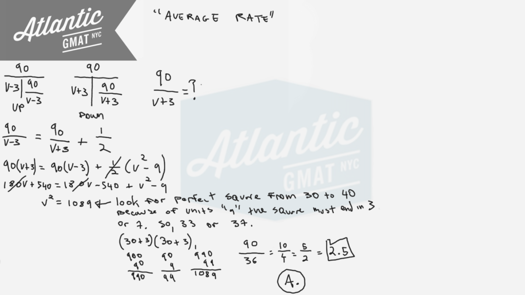 a boat traveled upstream 90 miles at an average speed of (v-3) miles per hour and then traveled the same distance downstream at an average speed of (v+3) miles per hour