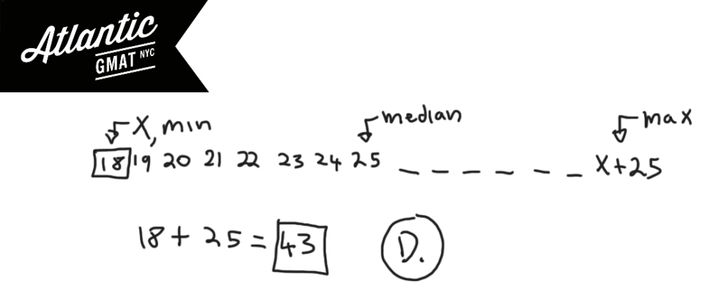a set of 15 different integers has median of 25 and a range of 25