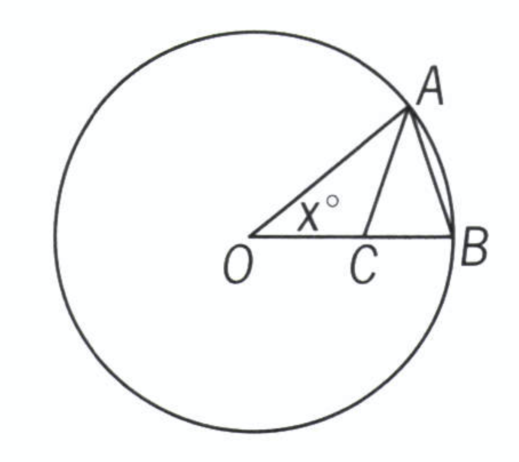 in the figure above, point o is the center of the circle and oc = ac = ab. what is the value of x?