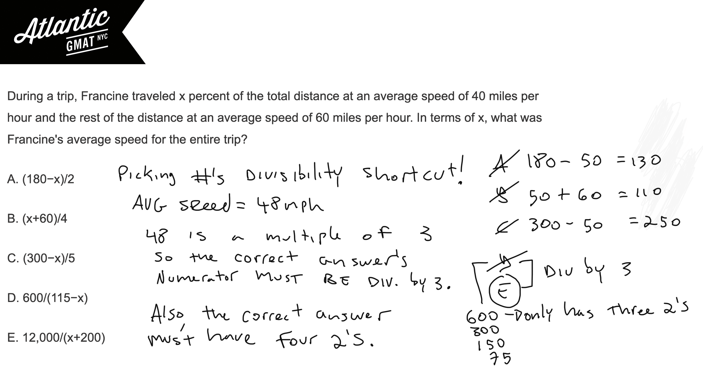 during a trip, francine traveled x percent of the total distance at an average speed of 40 miles per hour gmat explanation shortcut diagram
