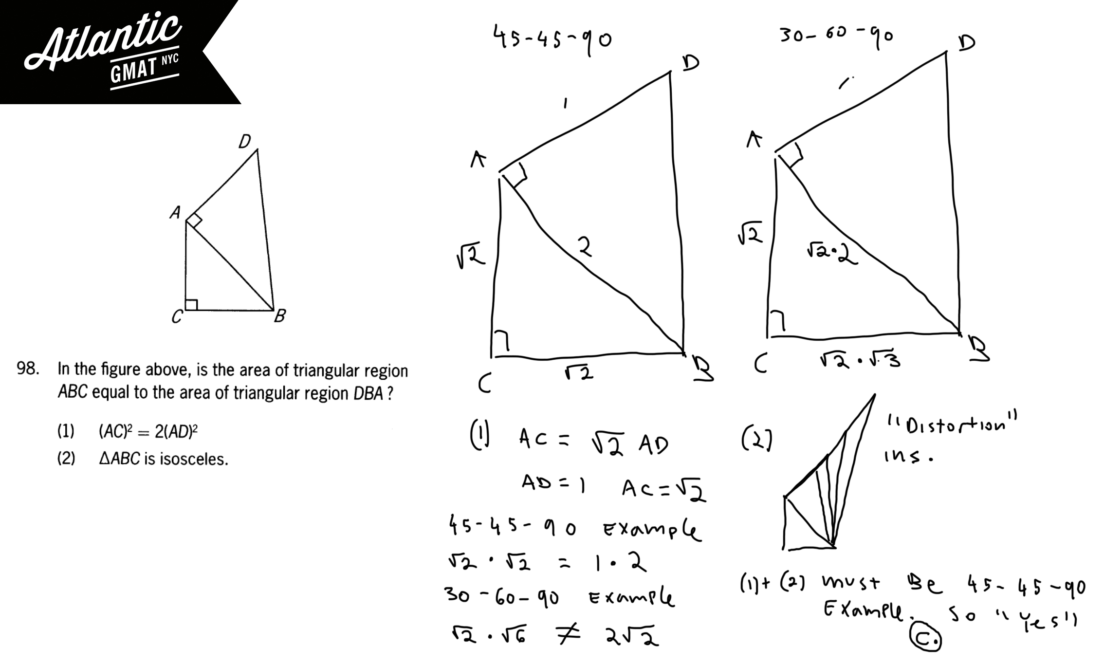 in the figure above, is the area of triangular region abc equal to the area of triangular region dba? full solution diagram