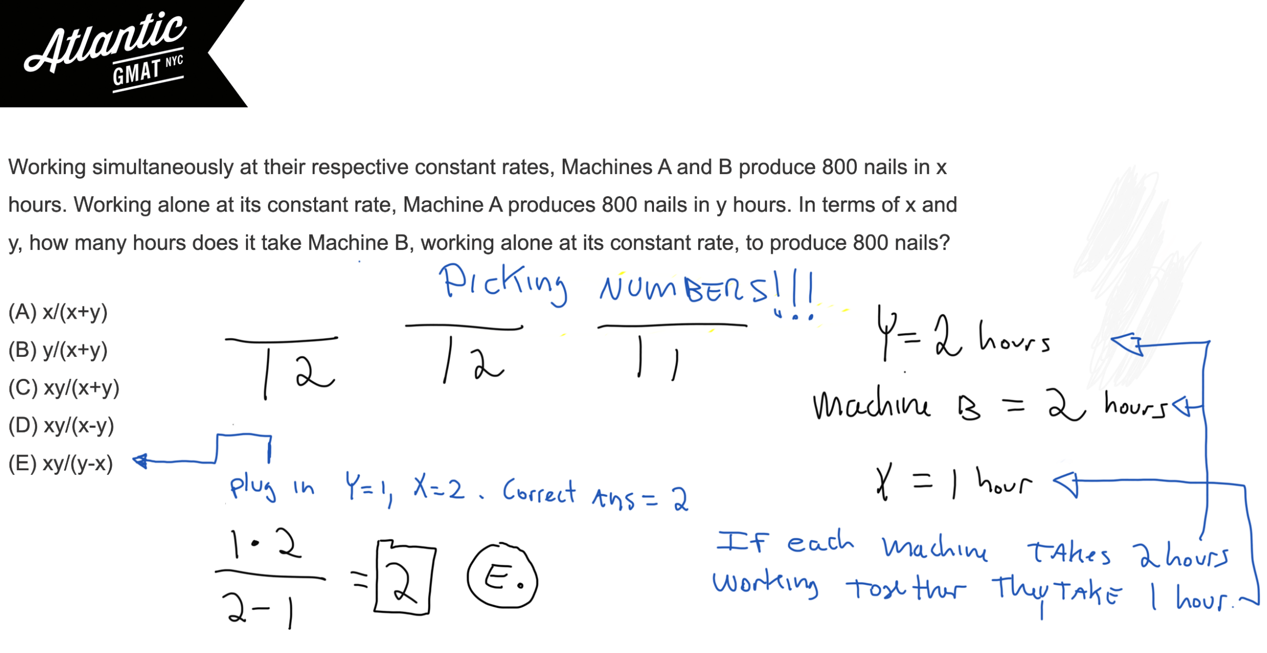 working simultaneously at their respective constant rates, machines a and b produce 800 nails gmat explanation picking numbers diagram