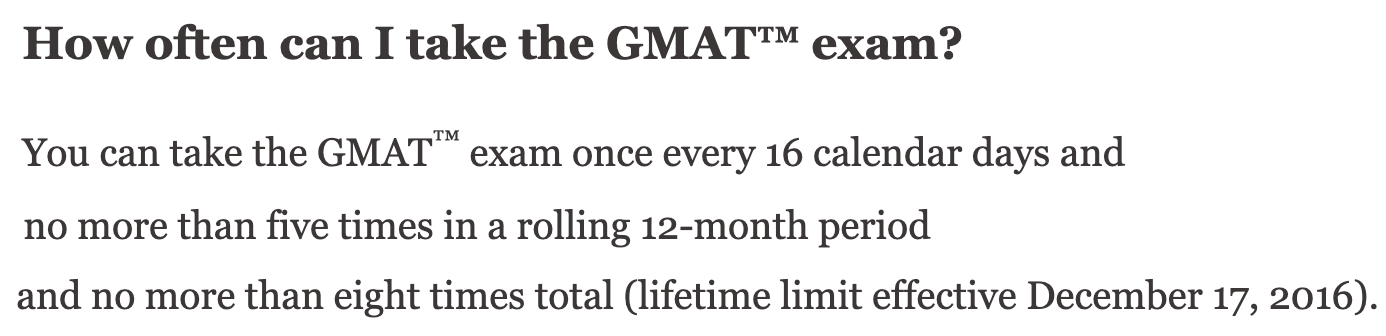 how may times can you take the gmat gmac