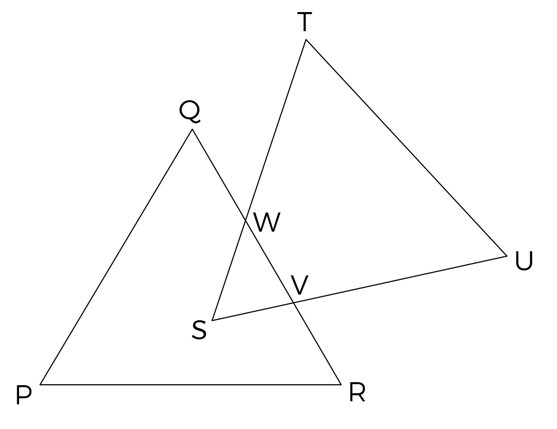 In the figure above, PQR and STU are identical equilateral triangles
