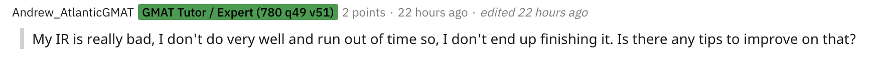 gmat ir timing issue reddit