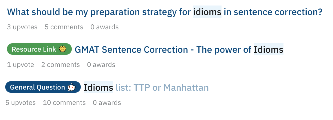 Sentence Correction Idiom Reddit Posts