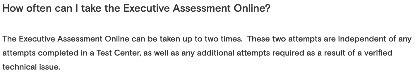 how many times can i take the executive assessment gmac